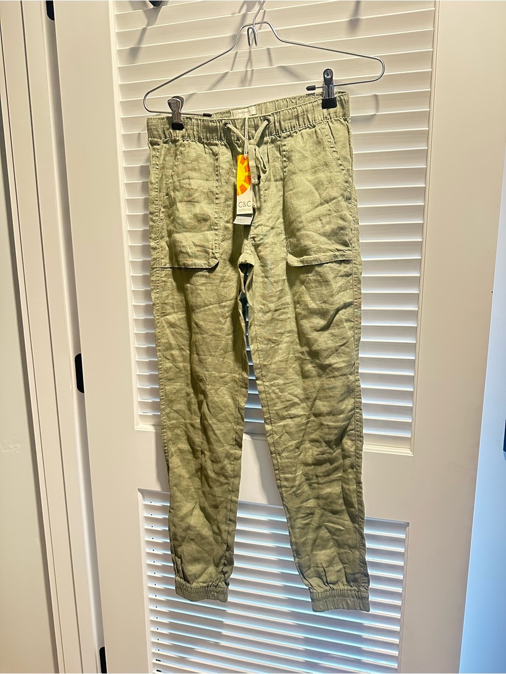 New C&C California Sage Green Linen Joggers